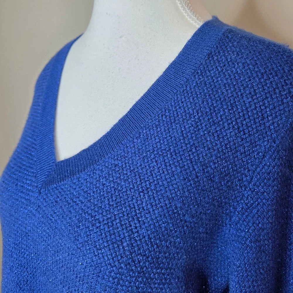 Tommy‎ Bahama Blue Merino Wool Cashmere Metallic V-Neck Sweater Womens Medium